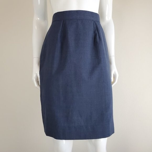 Vintage 60s Navy Blue Pencil Skirt - Picture 1 of 7